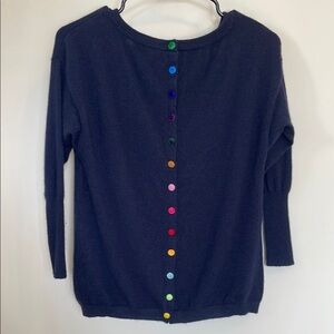 Neiman Marcus XS Navy Cashmere Cardigan Rainbow Button Back Sweater
